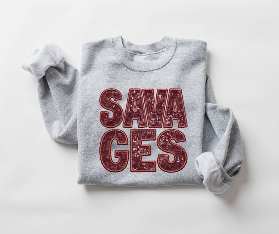 Savages Mascot (Sequins/Embroidery look - Maroon) - DTF