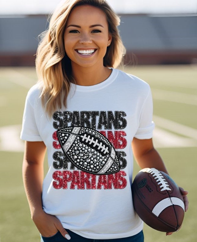 Spartans - Black/Red (Stacked Bling Football) - DTF