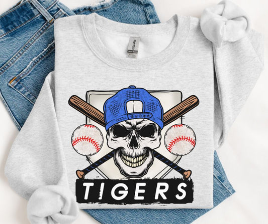 Tigers - Royal Blue (Baseball Skull Mascot) - DTF