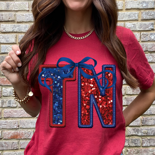 TN (Patriotic Bow State Abbrev. faux embroidered sequins) - DTF