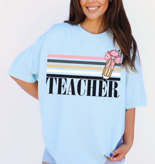 Teacher Pencil Retro Stripe - DTF