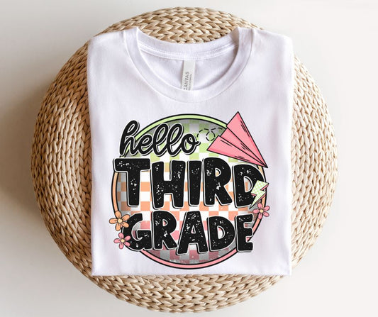 Third Grade (checkerboard circle - pink) - DTF