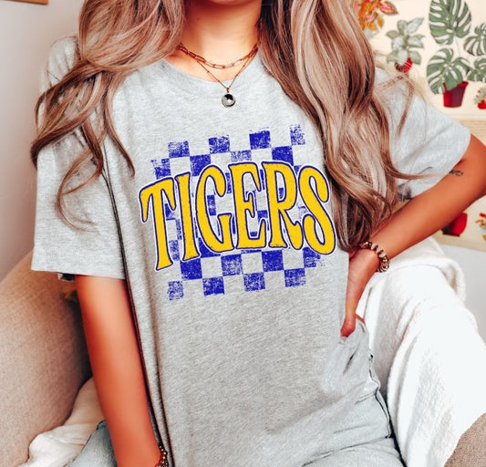 Tigers checkerboard (yellow/blue/no bolt) - DTF