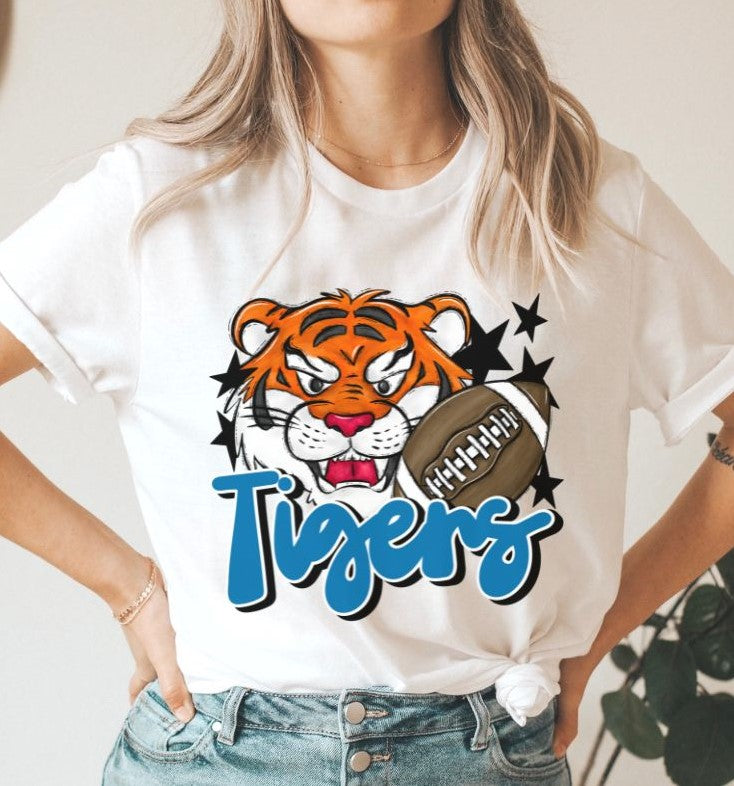 Tigers Mascot (stars - blue) - DTF