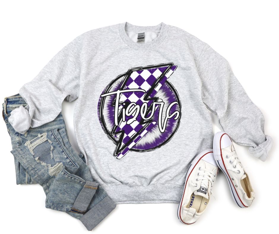 Tigers (purple/white check - Doodle bolt/Tie dye) - DTF