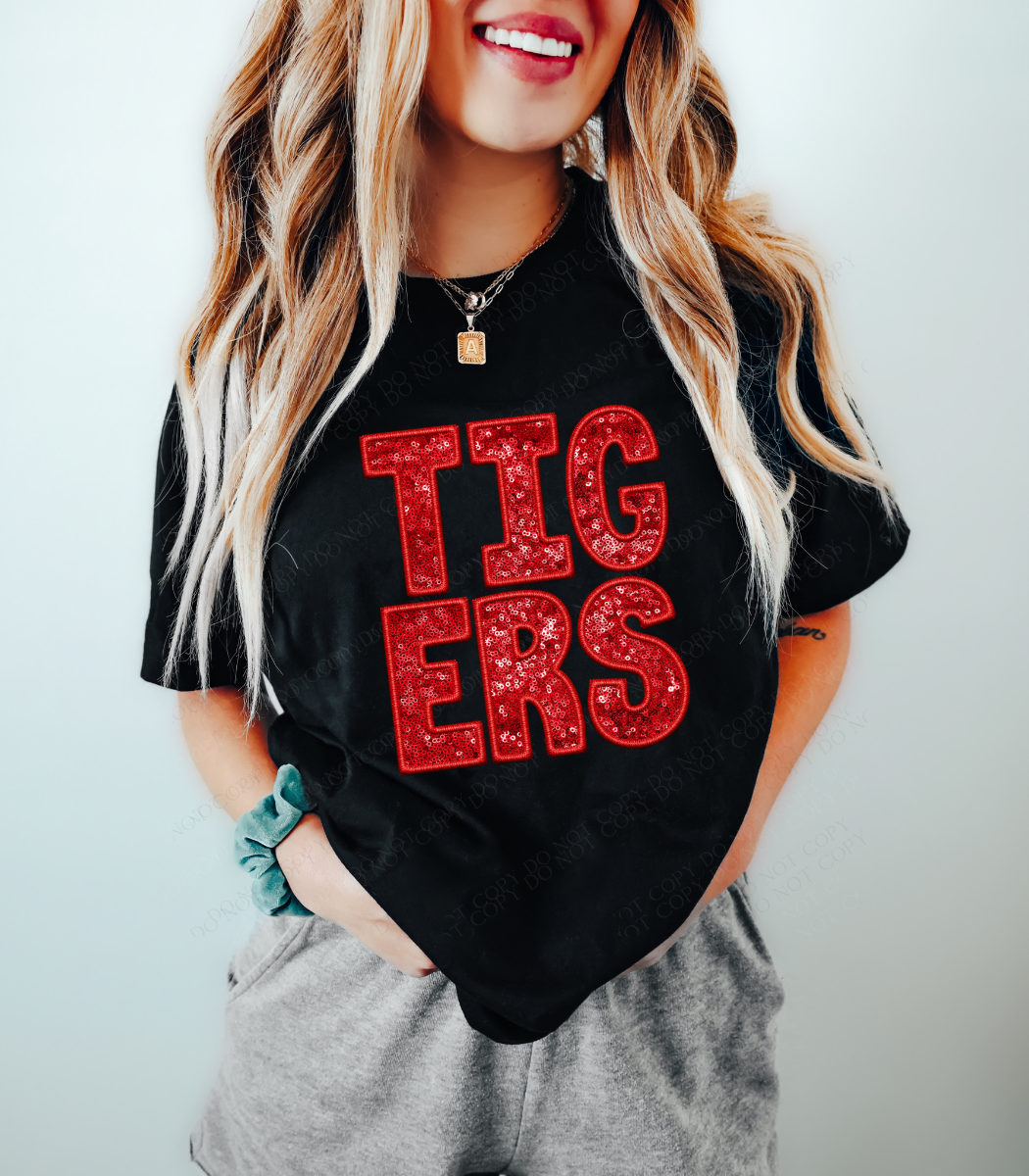 Tigers Mascot (Red - Sequins/Embroidery look) - DTF