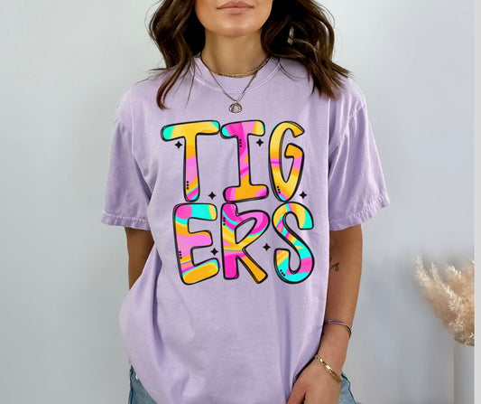 Tigers (Retro Funky Multi-Colored Mascots) - DTF