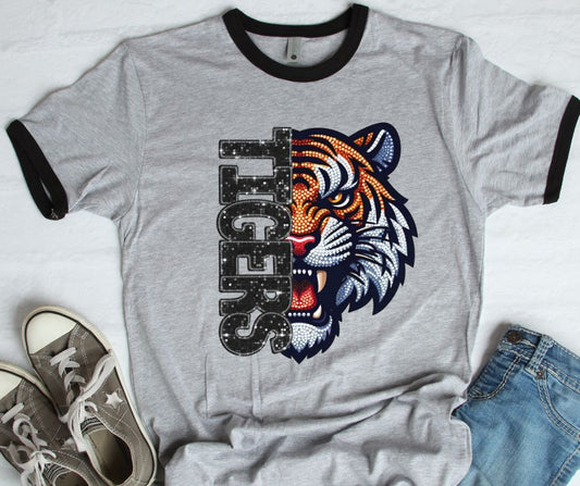 Tigers (Half Faux Rhinestone and Glitter Mascots) - DTF