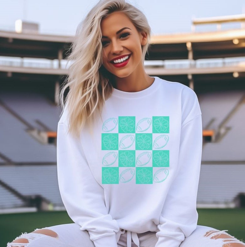 Football Checkerboard (Turquoise) - DTF