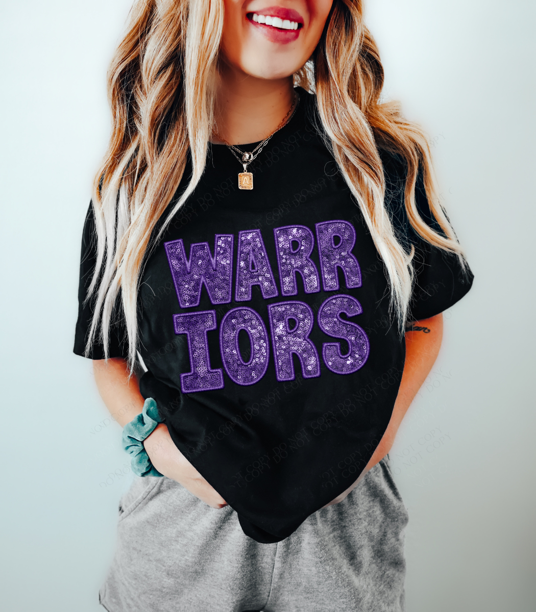 Warriors Mascot (Purple - Sequins/Embroidery look) - DTF