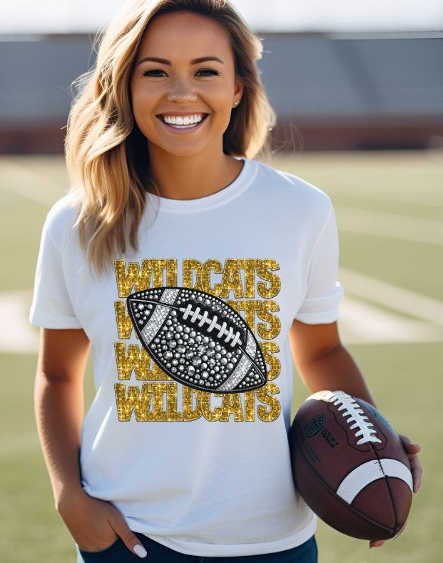 Wildcats - Gold (Stacked Bling Football) - DTF