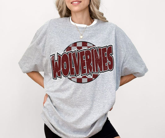 Wolverines - Maroon/Gray (Mascot - Funky Checkered) - DTF