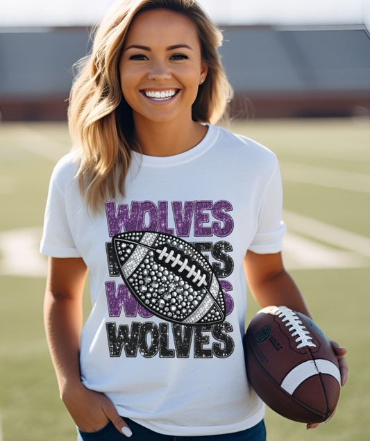 Wolves - Black/Purple (Stacked Bling Football) - DTF