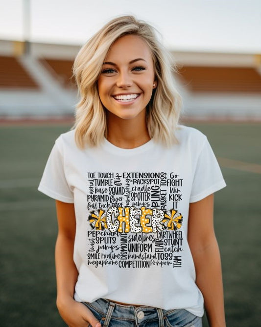 Cheer Doodle Word Art (Yellow Gold) - DTF