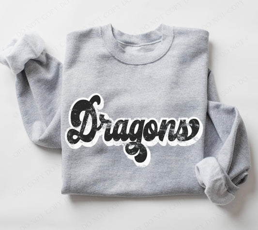 Dragons (retro black and white) - DTF