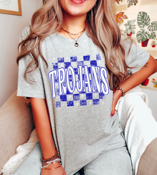 Trojans checkerboard (blue/white) - DTF