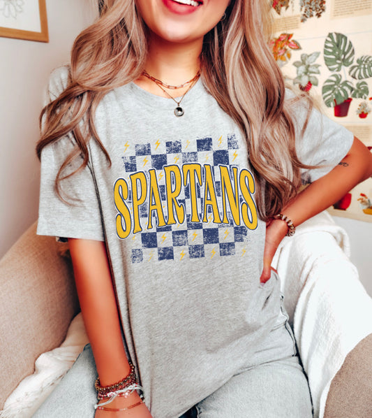 Spartans checkerboard (navy/gold) - DTF