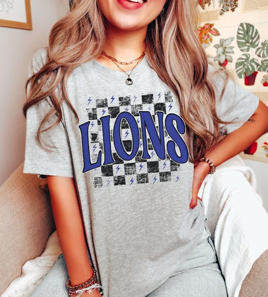 Lions checkerboard (royal blue/black) - DTF