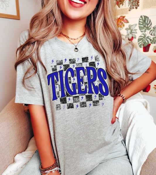 Tigers checkerboard (royal blue/black) - DTF