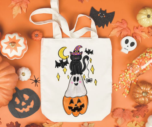 Black Cat Ghost Jack 'O lantern Stack - DTF